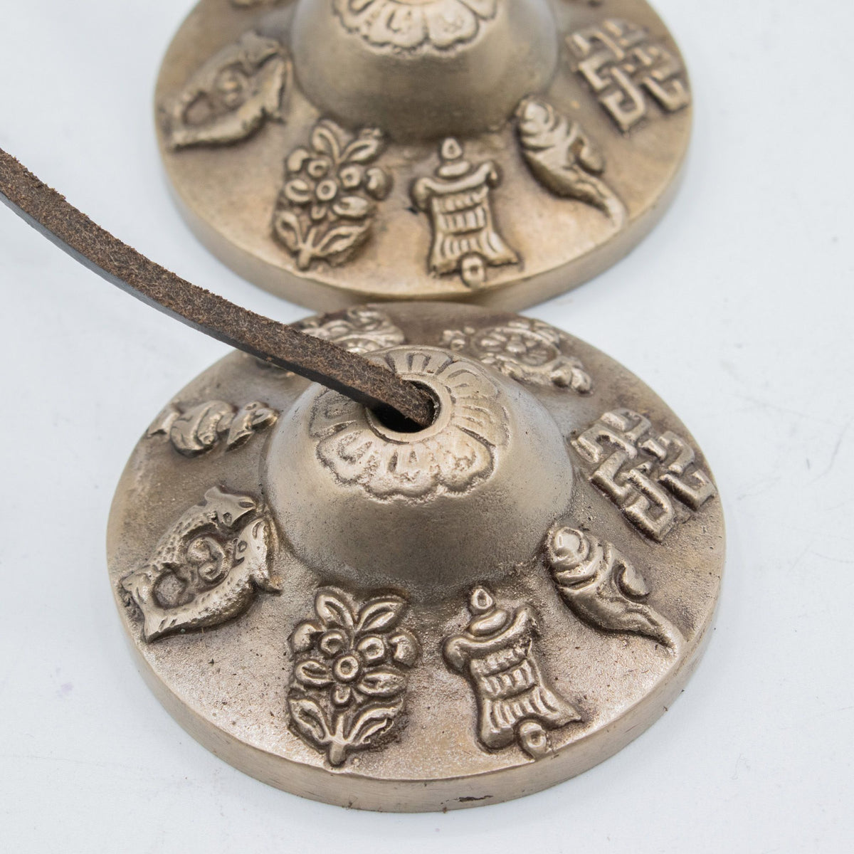 Tingsha tibetani in ottone di qualità superiore – Simboli portafortuna, circa 6 cm