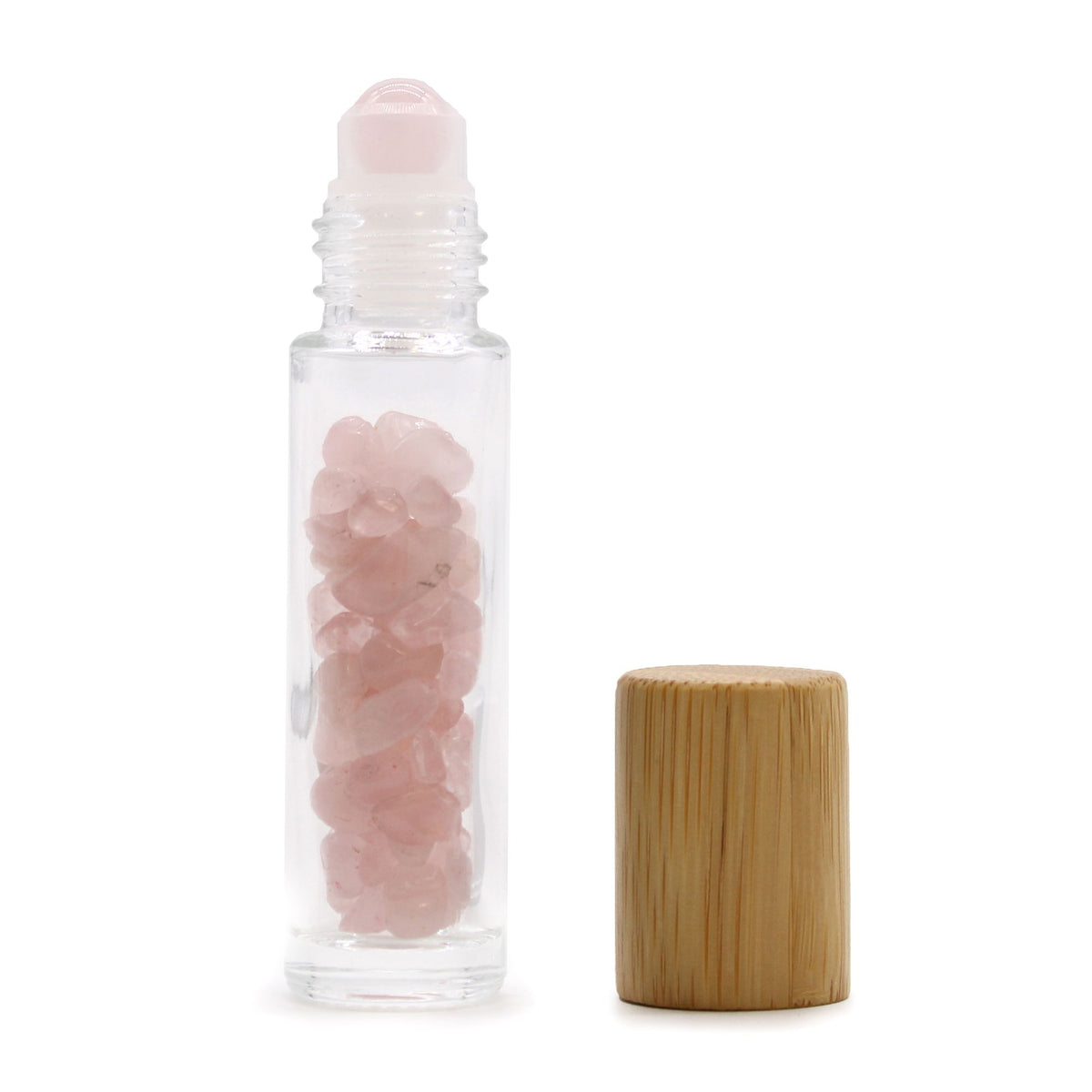 Tappo in Legno e Sfera Roll-on in Quarzo Rosa per Flacone da 5 ml