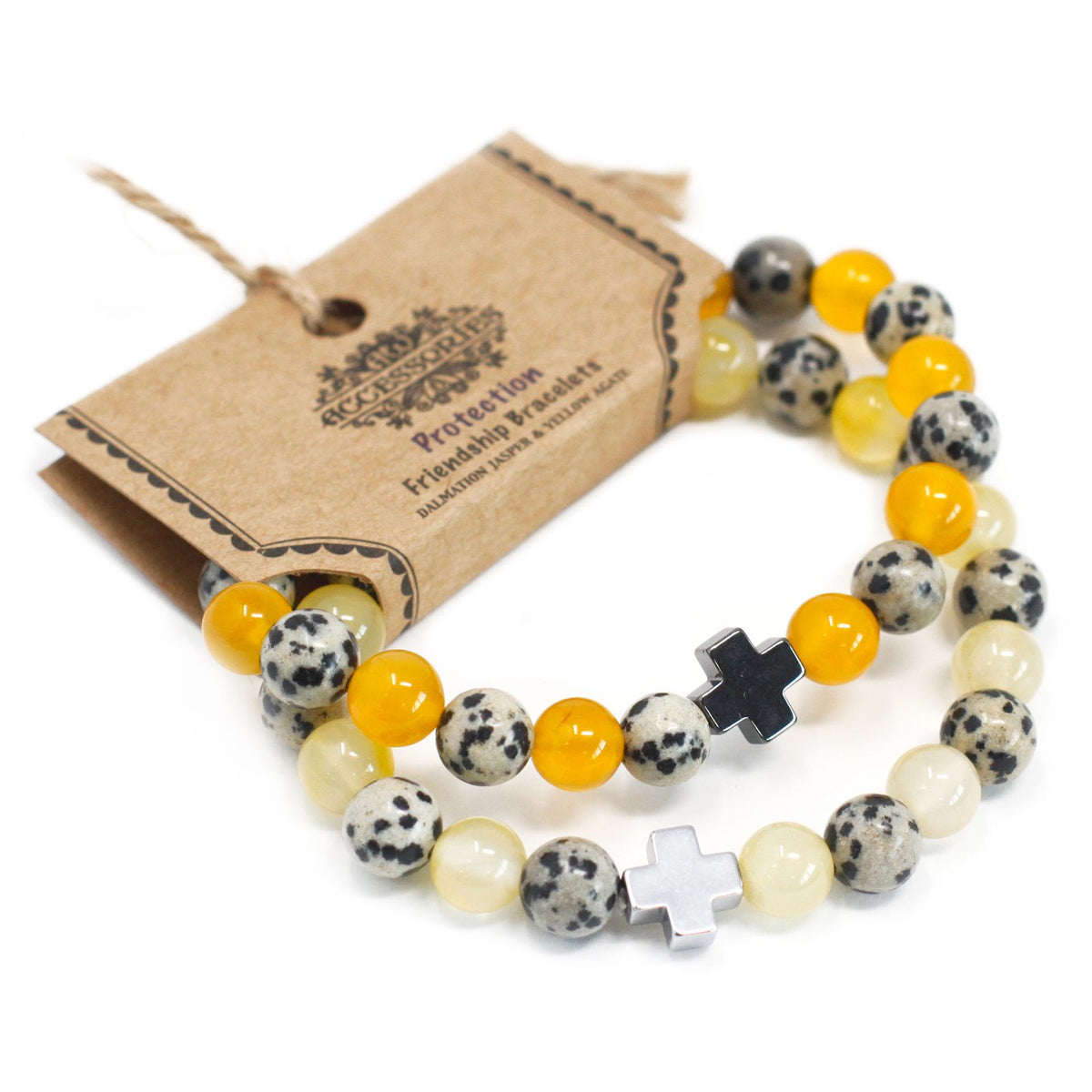 Set 2 Bracciali dell'Amicizia con Gemme - Protezione - Diaspro Dalmata & Agata Gialla