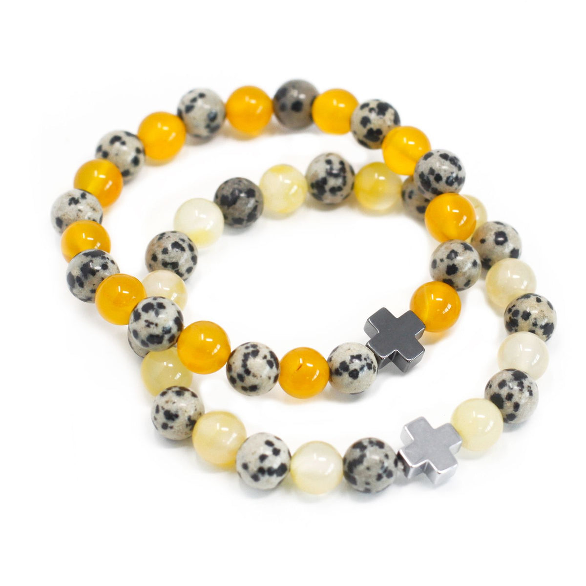 Set 2 Bracciali dell'Amicizia con Gemme - Protezione - Diaspro Dalmata & Agata Gialla