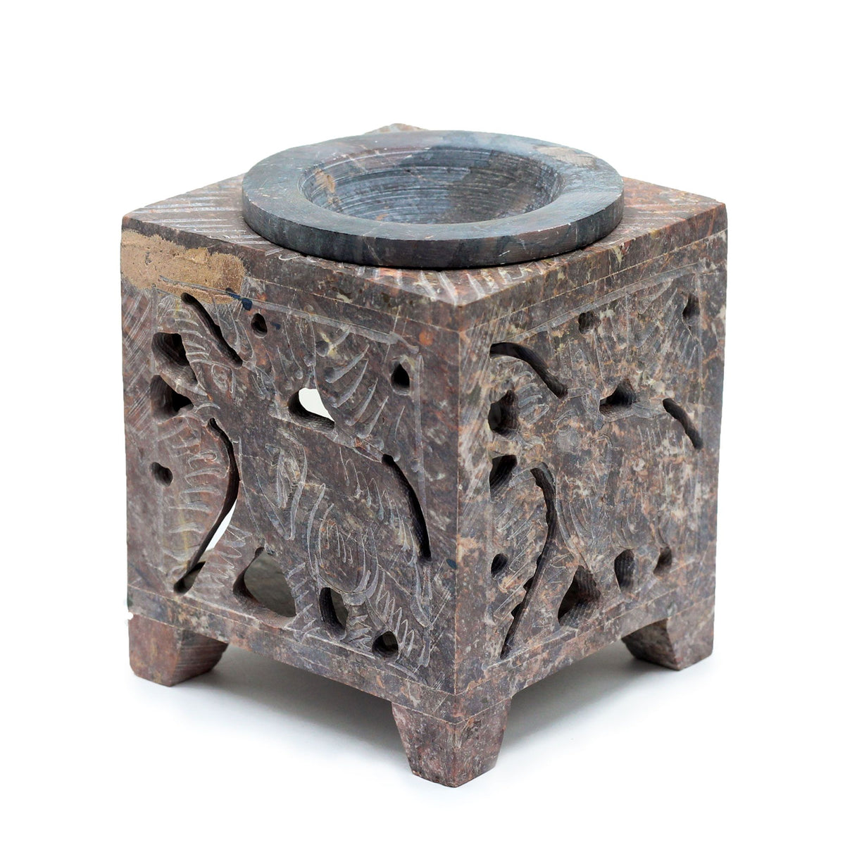 Bruciaessenze Quadrato con Elefanti in Pietra Saponaria 10 × 7,5 cm