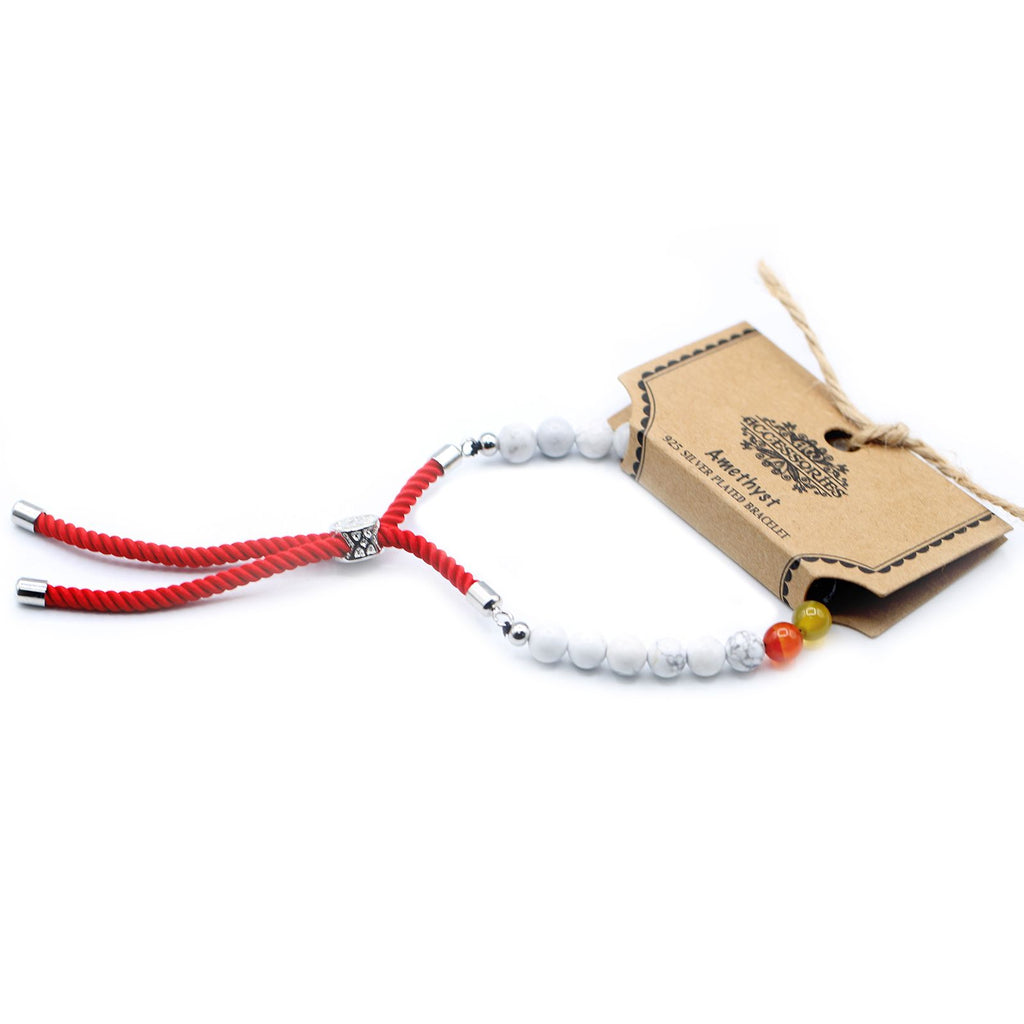 Bracciale con Cordino Royal Red Placcato Argento 925 - Howlite Bianco Chakra