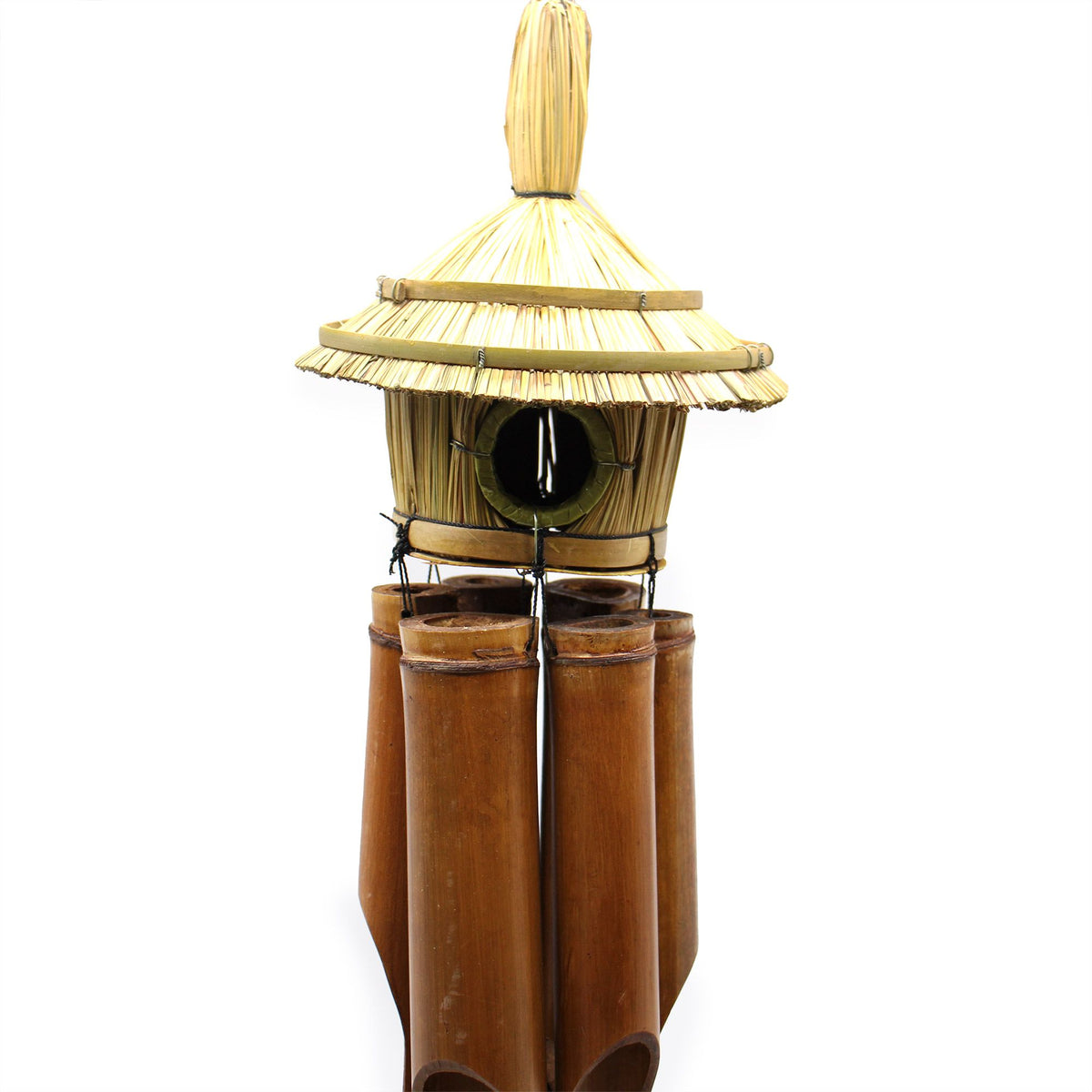 Casetta per Uccelli Rotonda Grande in Erba Marina con Campanelli - 56x20cm
