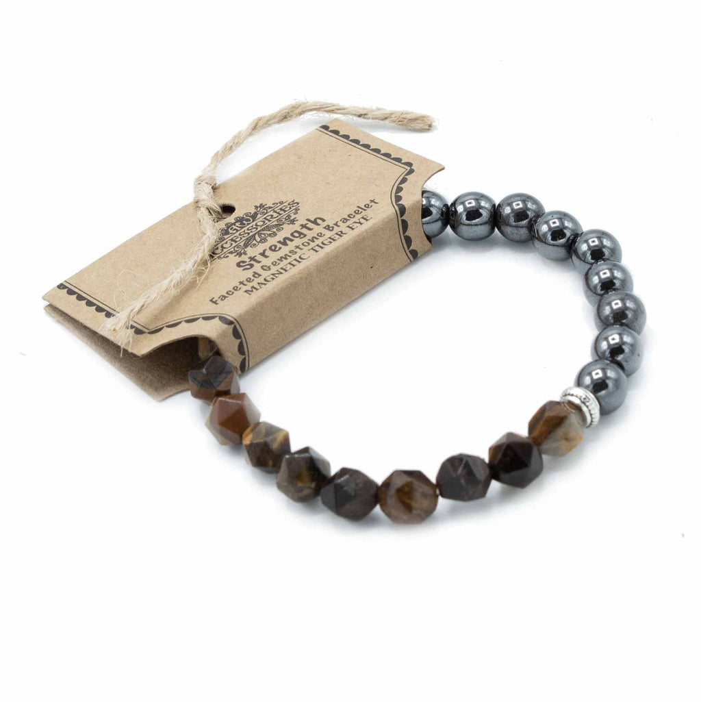 Bracciale con Gemme Sfaccettate - Occhio di Tigre Magnetico