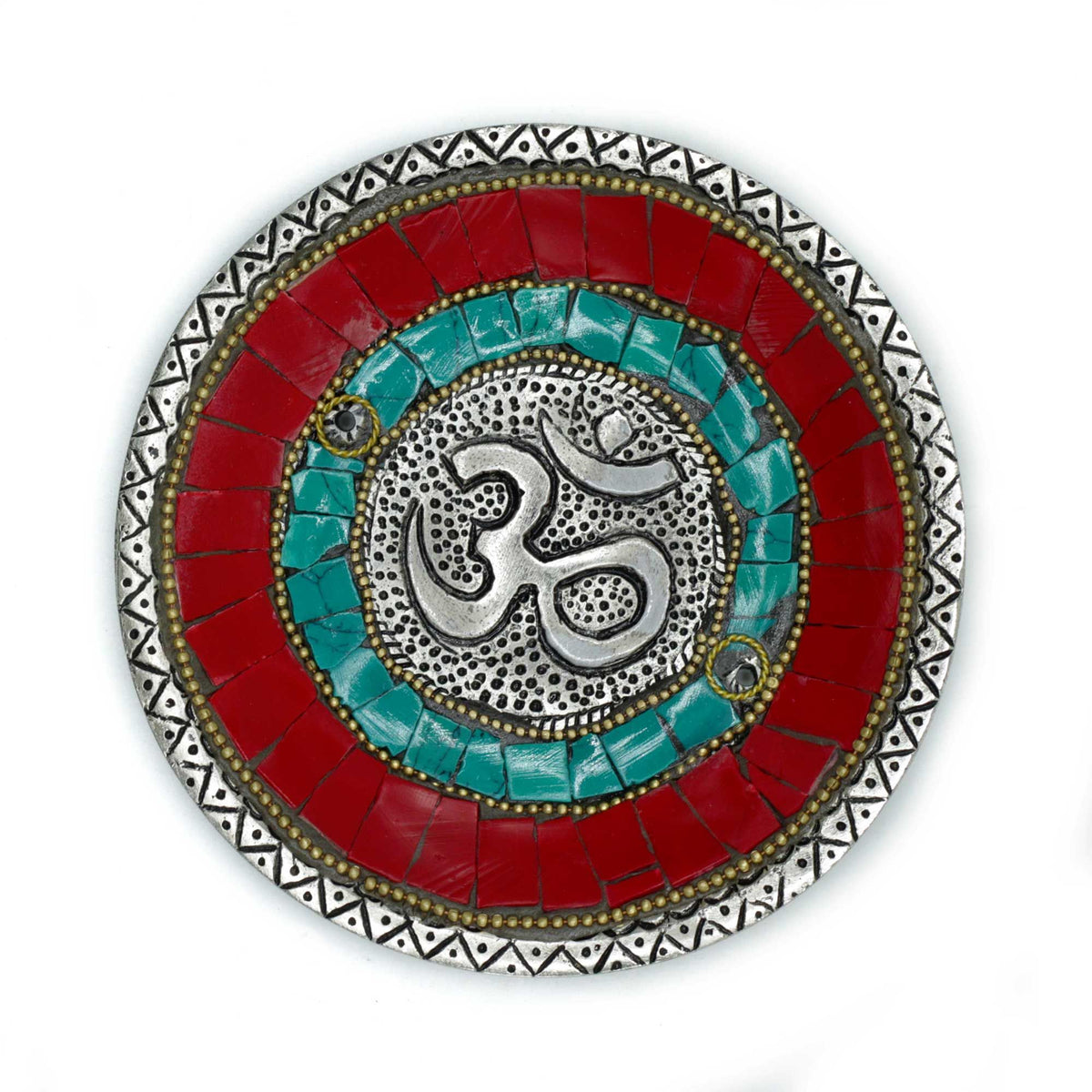 Piatto Portaincenso Om in Stile Tibetano - per Coni e Bastoncini, 11 x 2 cm
