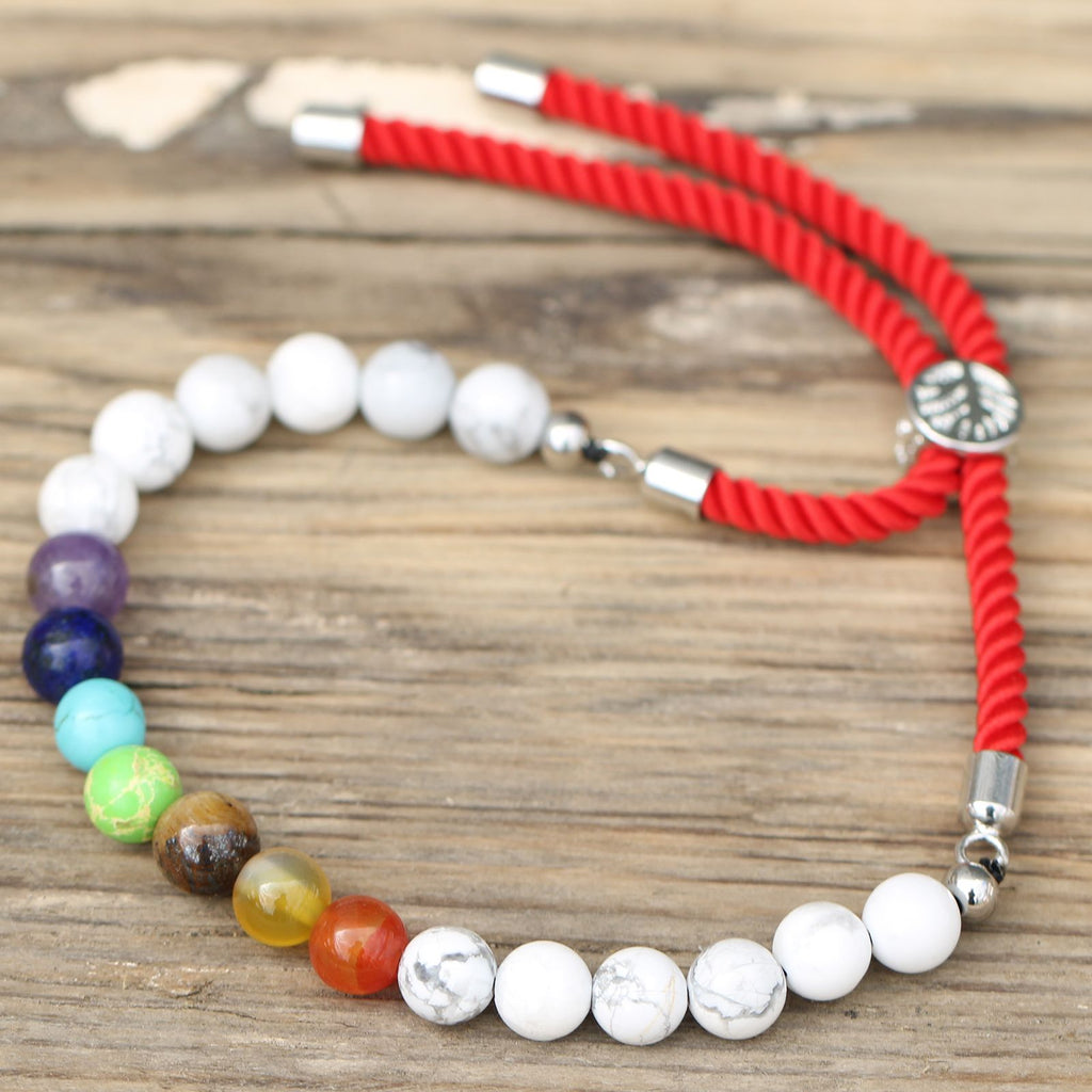 Bracciale con Cordino Royal Red Placcato Argento 925 - Howlite Bianco Chakra