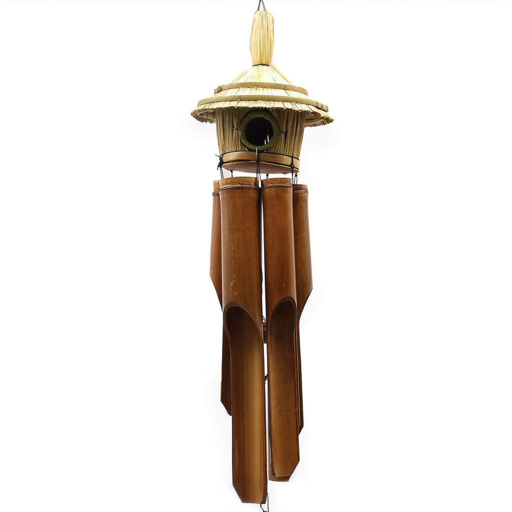 Casetta per Uccelli Rotonda Grande in Erba Marina con Campanelli - 56x20cm