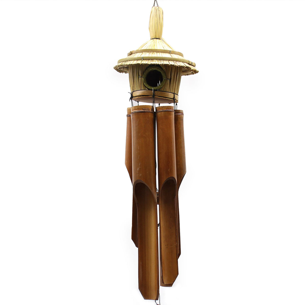 Casetta per Uccelli Rotonda Grande in Erba Marina con Campanelli - 56x20cm