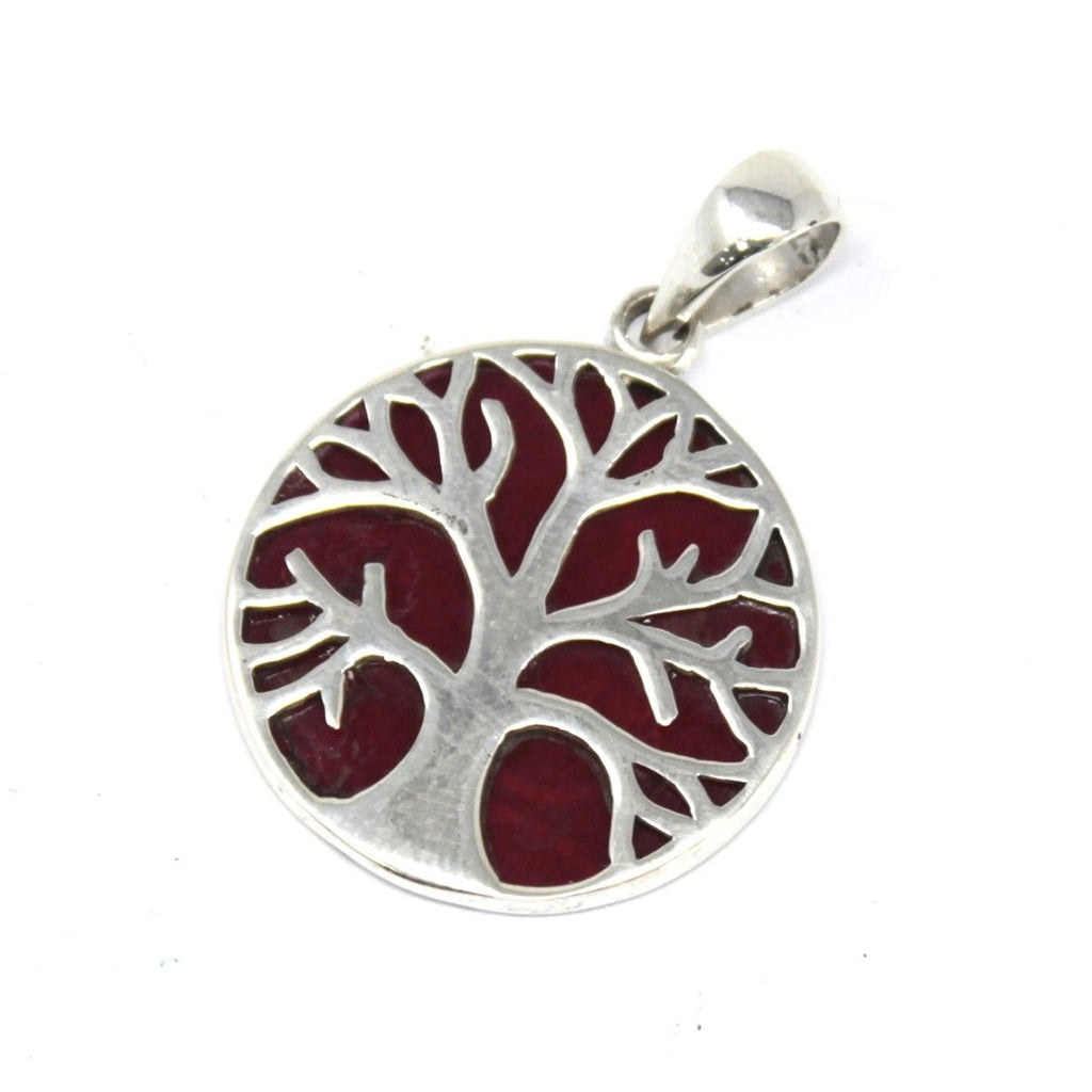 Ciondolo Argento Albero della Vita 22mm - Effetto Corallo
