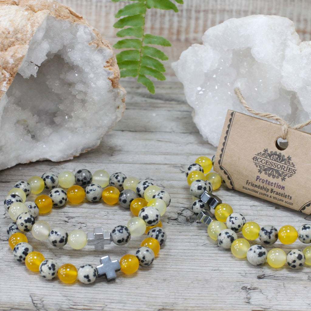 Set 2 Bracciali dell'Amicizia con Gemme - Protezione - Diaspro Dalmata & Agata Gialla