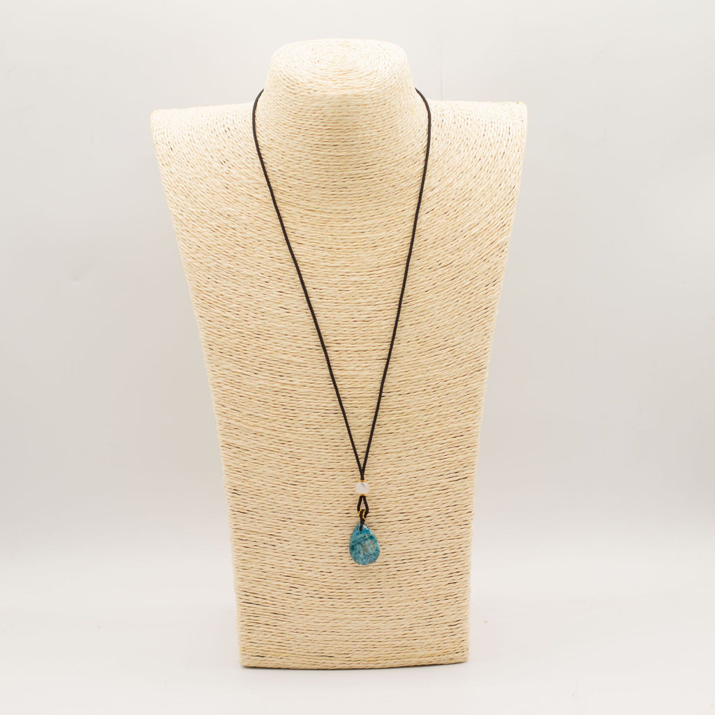 Collana con Cordino e Ciondolo in Gemma - Howlite a Goccia