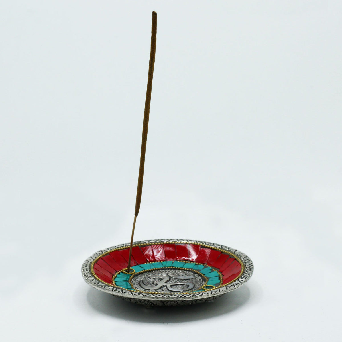 Piatto Portaincenso Om in Stile Tibetano - per Coni e Bastoncini, 11 x 2 cm
