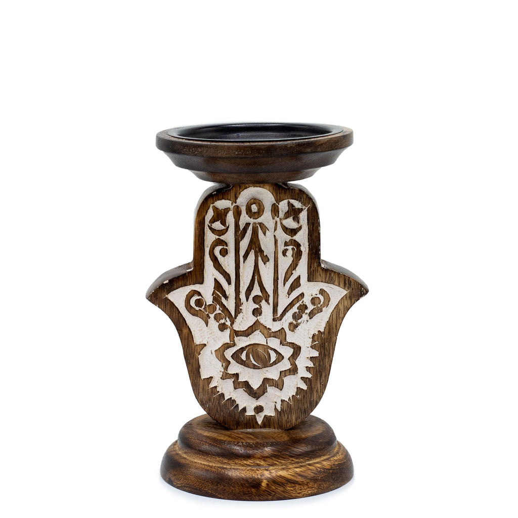 Supporto per Candela in Legno di Mango - Hamsa - Piccolo 18 × 11 cm
