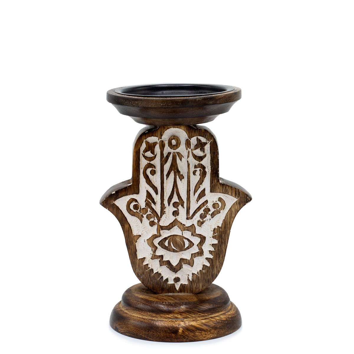 Supporto per Candela in Legno di Mango - Hamsa - Piccolo 18 × 11 cm