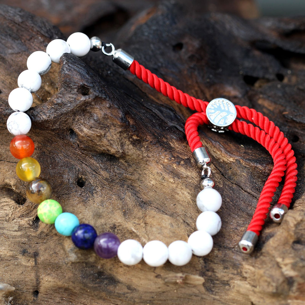 Bracciale con Cordino Royal Red Placcato Argento 925 - Howlite Bianco Chakra