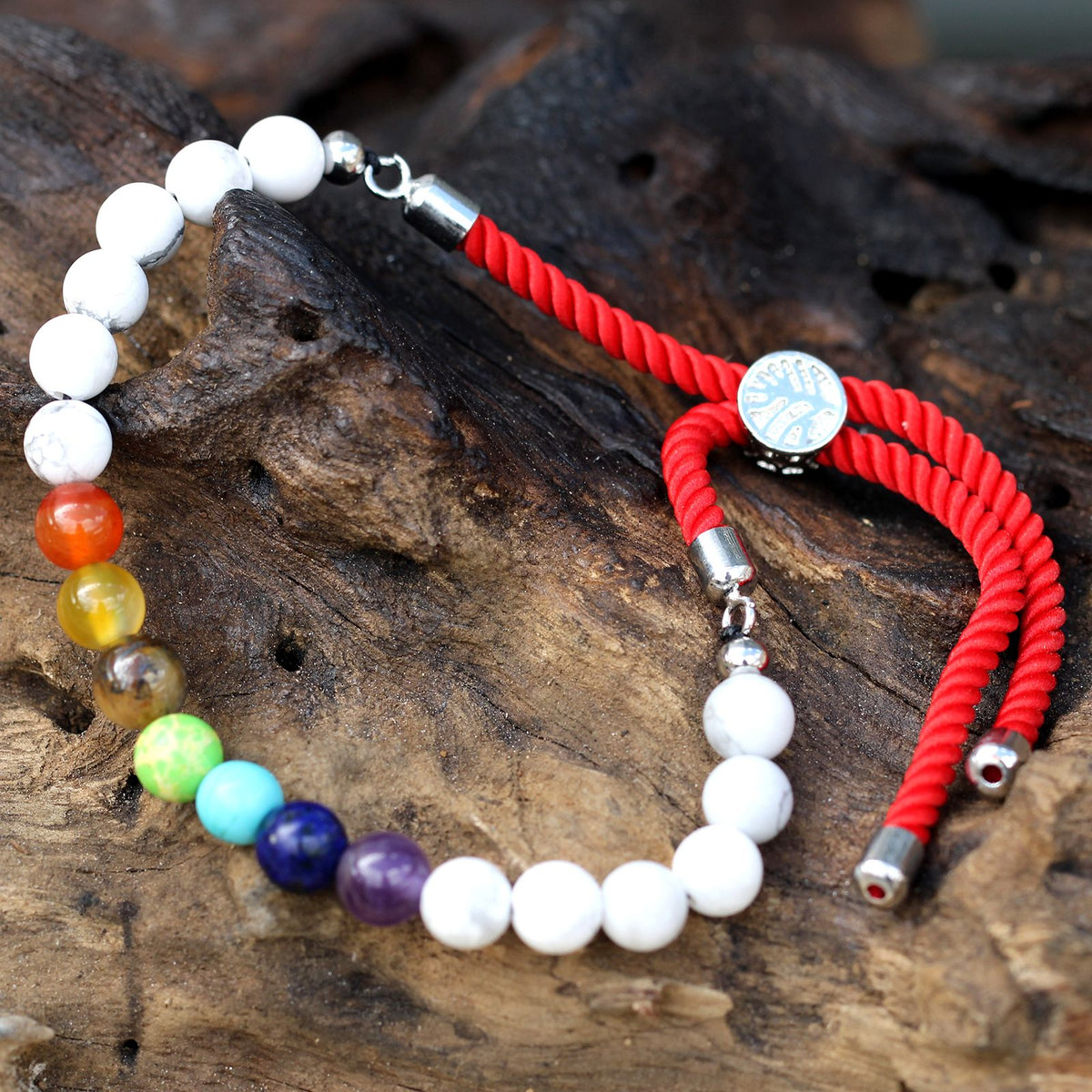 Bracciale con Cordino Royal Red Placcato Argento 925 - Howlite Bianco Chakra