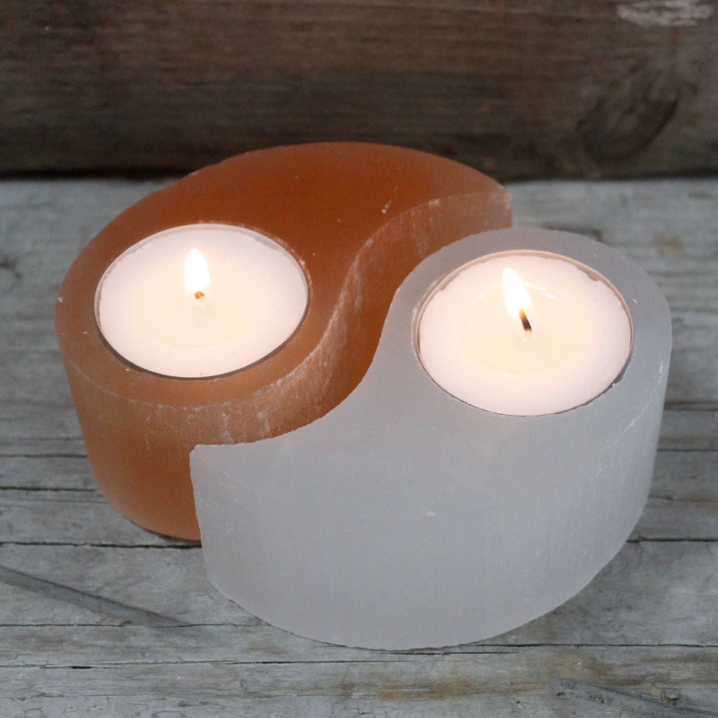 Portacandela Yin Yang in Selenite