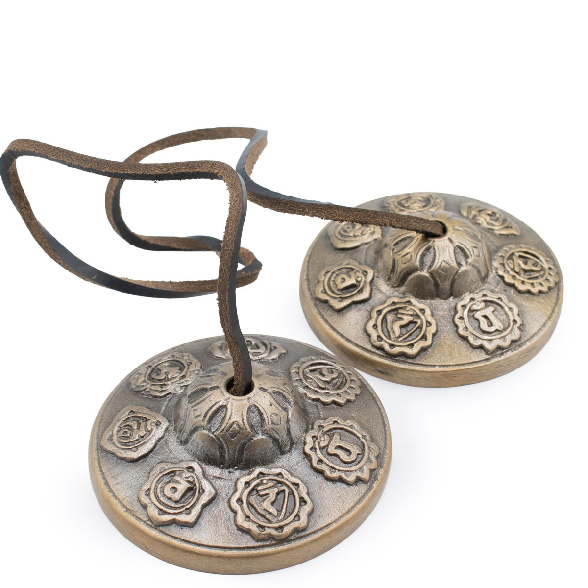 Tingsha tibetani in ottone – Sette chakra, circa 7 cm