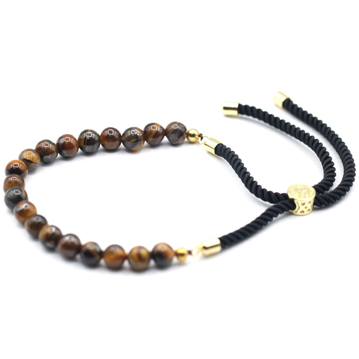 Bracciale con Cordino Nero Placcato Oro 18K - Occhio di Tigre