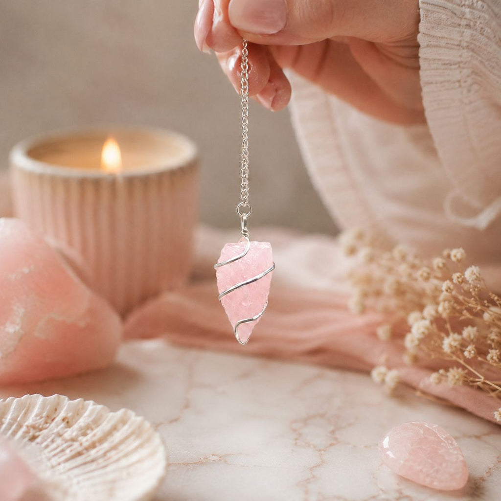 Pendolo Grezzo in Quarzo Rosa