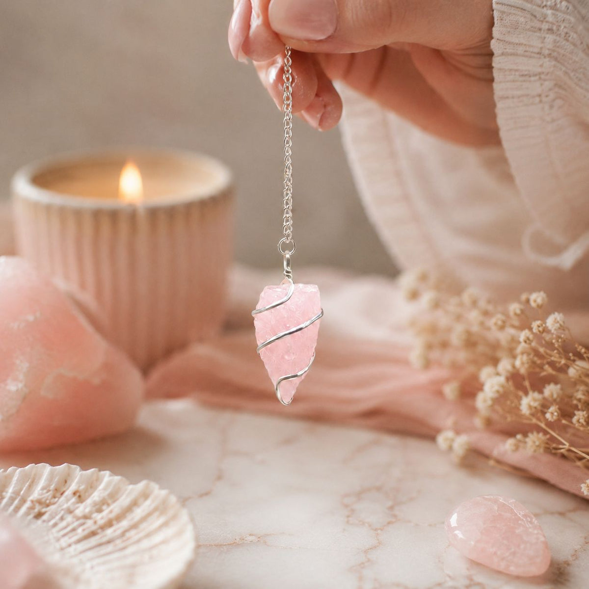 Pendolo Grezzo in Quarzo Rosa