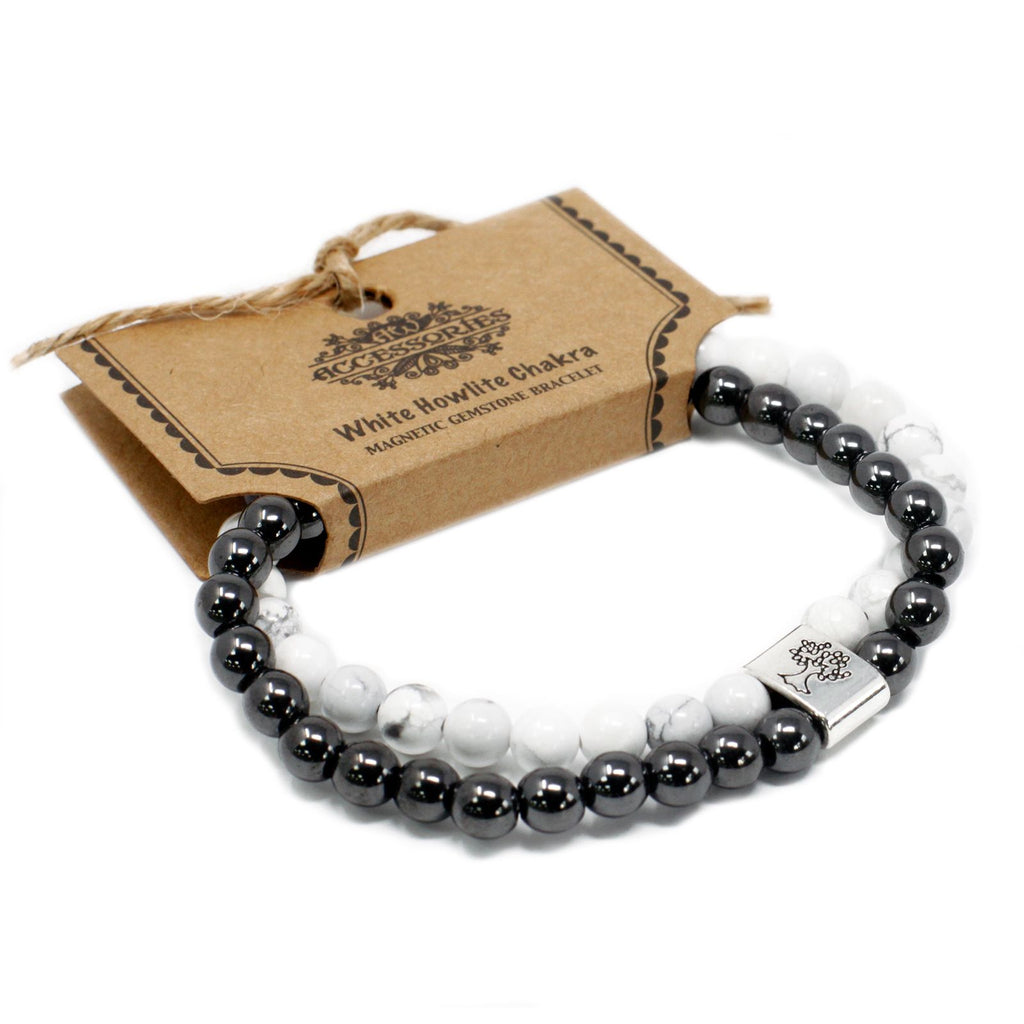 Bracciale Magnetico in Pietra Preziosa - Howlite Bianca Chakra