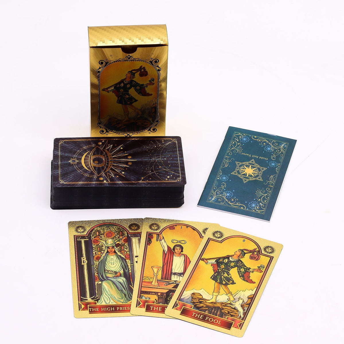 Set di Tarocchi Blu e Oro con Occhio Onniveggente e Libretto