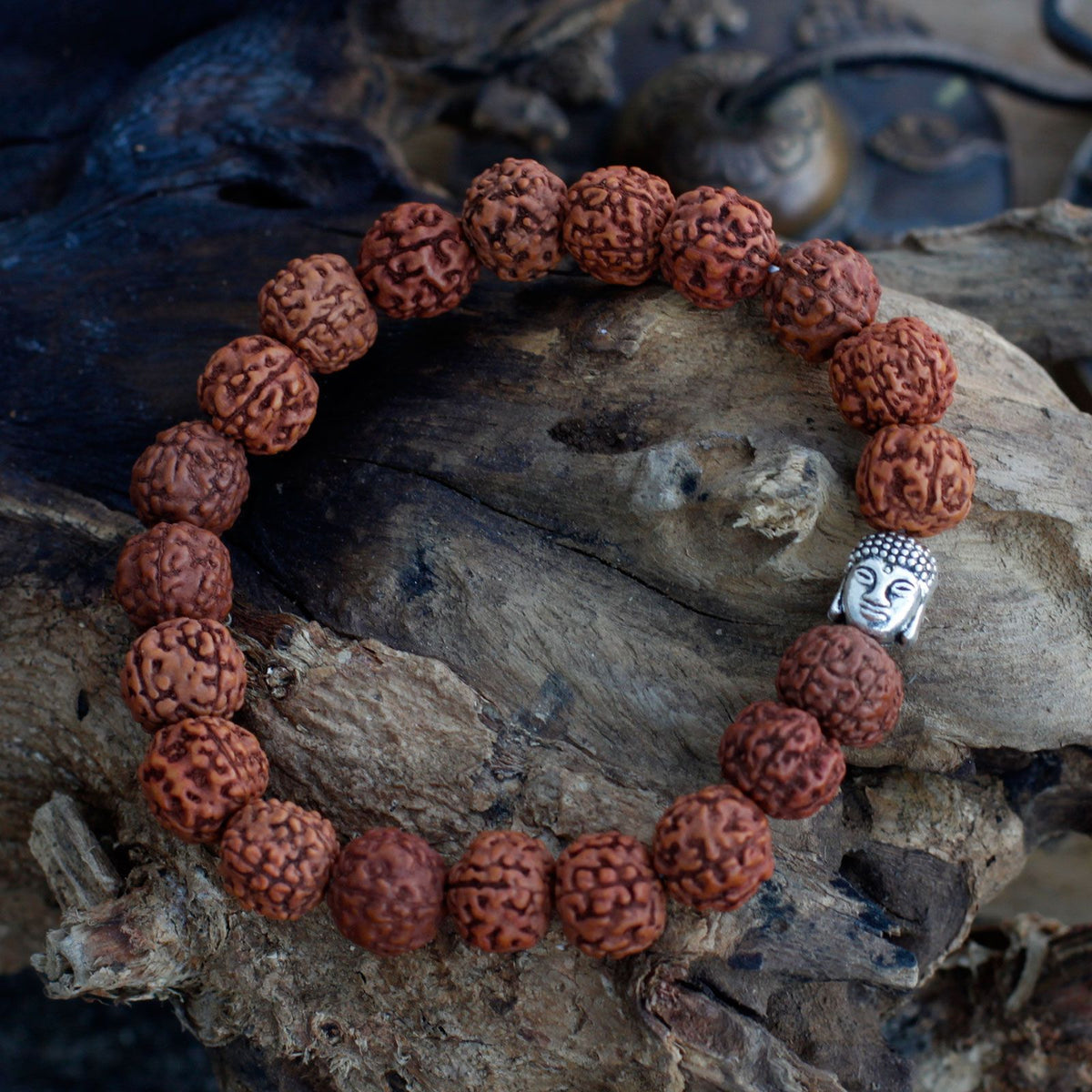 Mala Bracciale Buddha Rudraksha - Marrone