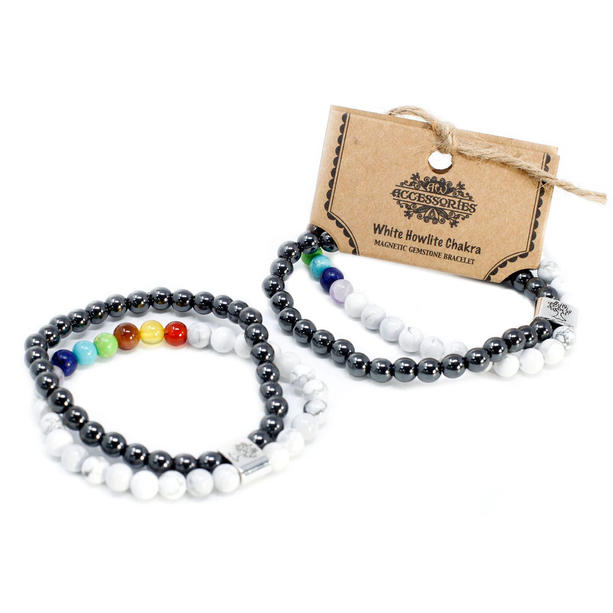 Bracciale Magnetico in Pietra Preziosa - Howlite Bianca Chakra