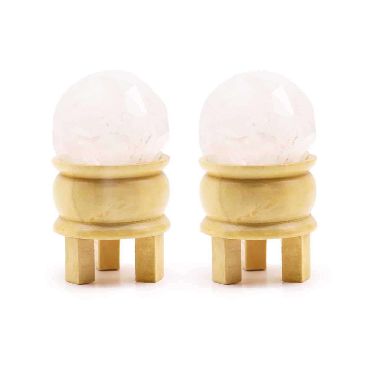 Sfera Sfaccettata in Quarzo Ialino con Supporto in Legno - 5 cm