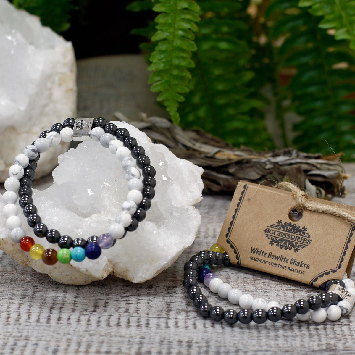 Bracciale Magnetico in Pietra Preziosa - Howlite Bianca Chakra