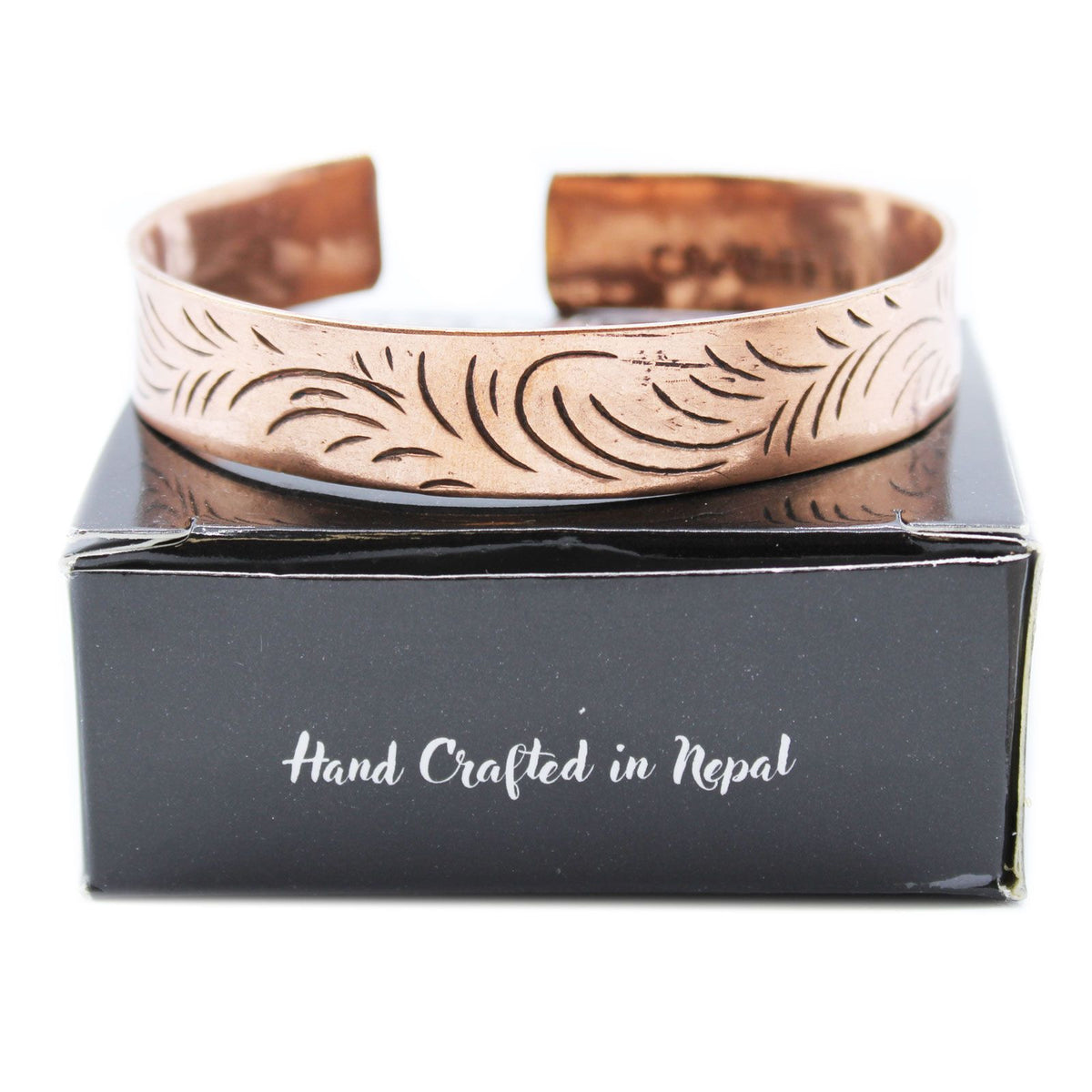 Bracciale tibetano in rame - Ampio motivo a spirali tribali