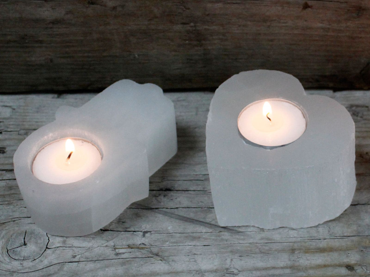 Portacandela a Cuore in Selenite