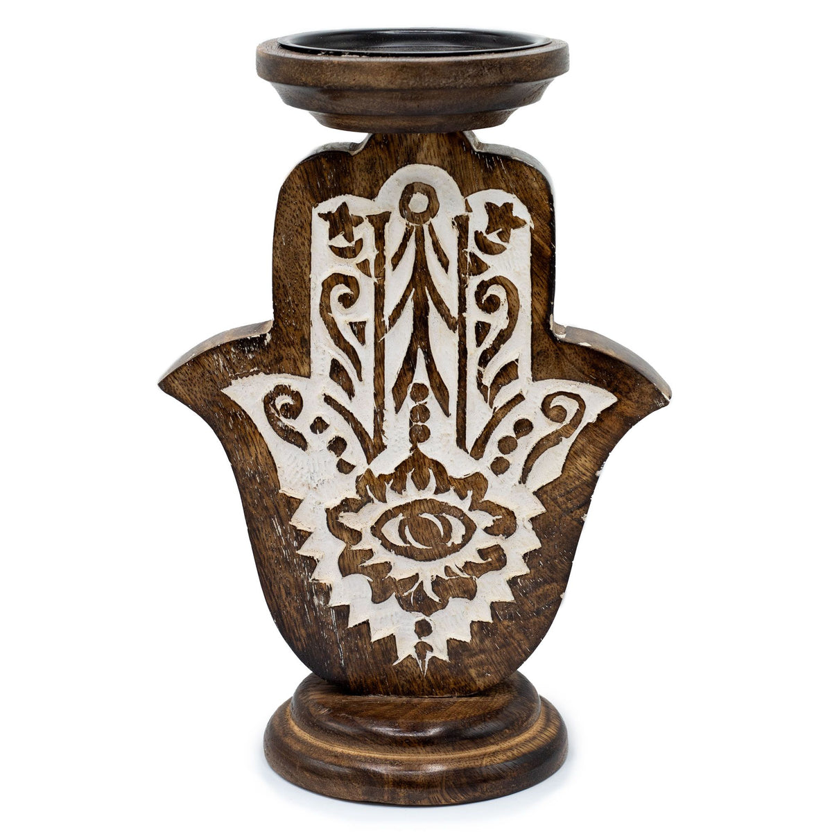 Portacandele in Legno di Mango - Hamsa - Grande 25x18 cm