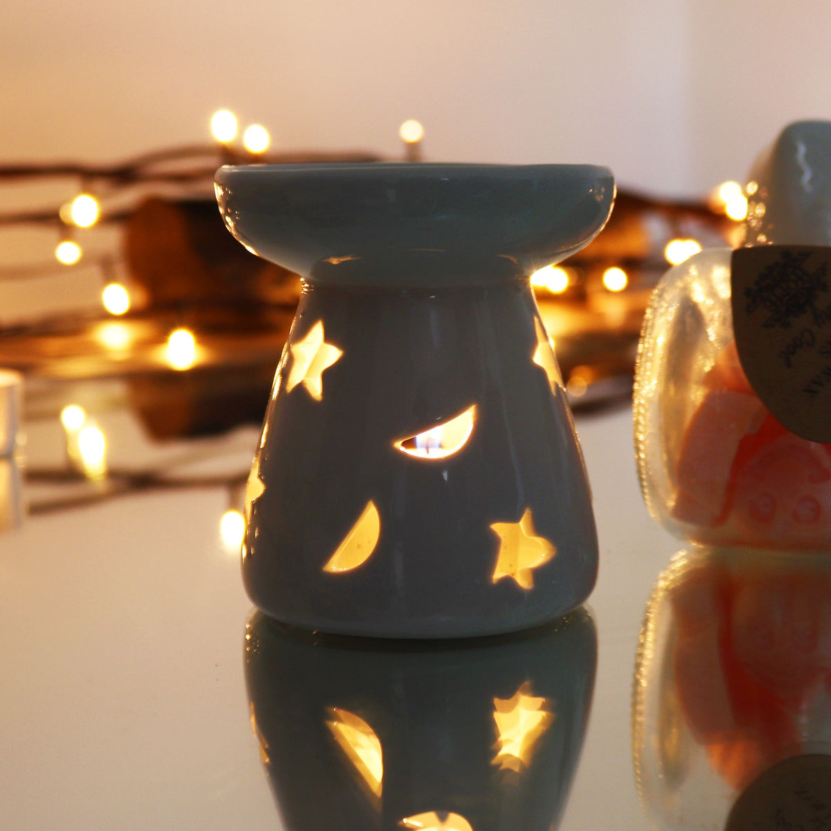 Bruciaessenze Classico Bianco in Ceramica - Luna e Stelle Grande