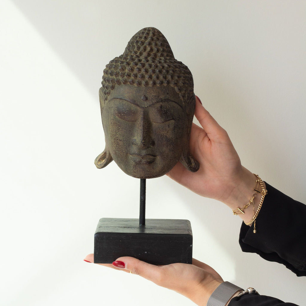 Testa di Buddha Serenity Grande su Piedistallo - Grigia