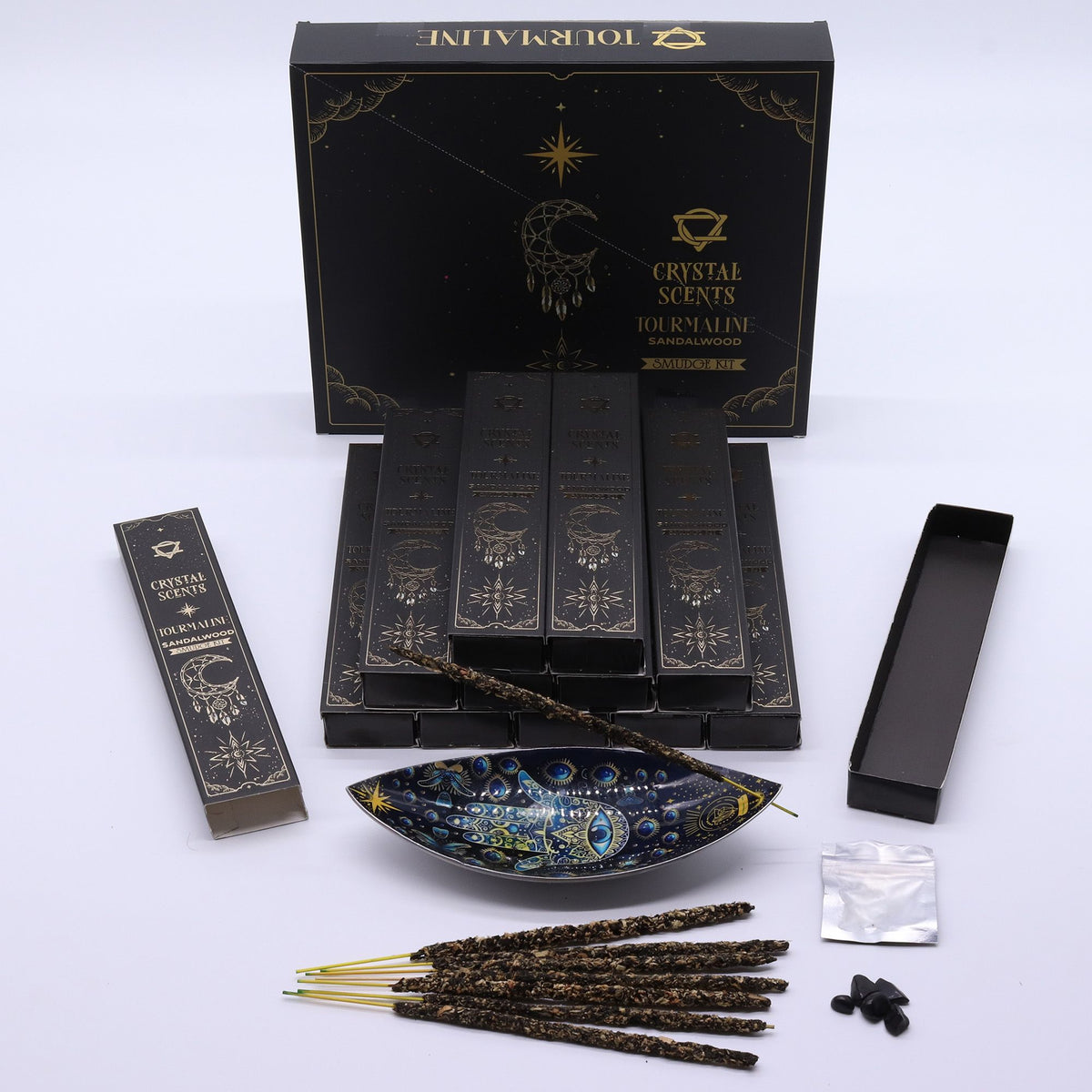Incenso Crystal Scents con Tormalina - Sandalo, 10 Bastoncini