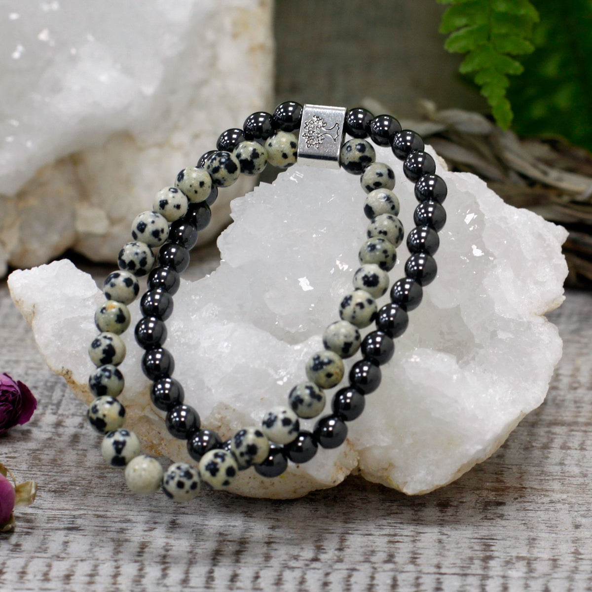 Bracciale Magnetico in Pietra Preziosa - Diaspro Dalmata
