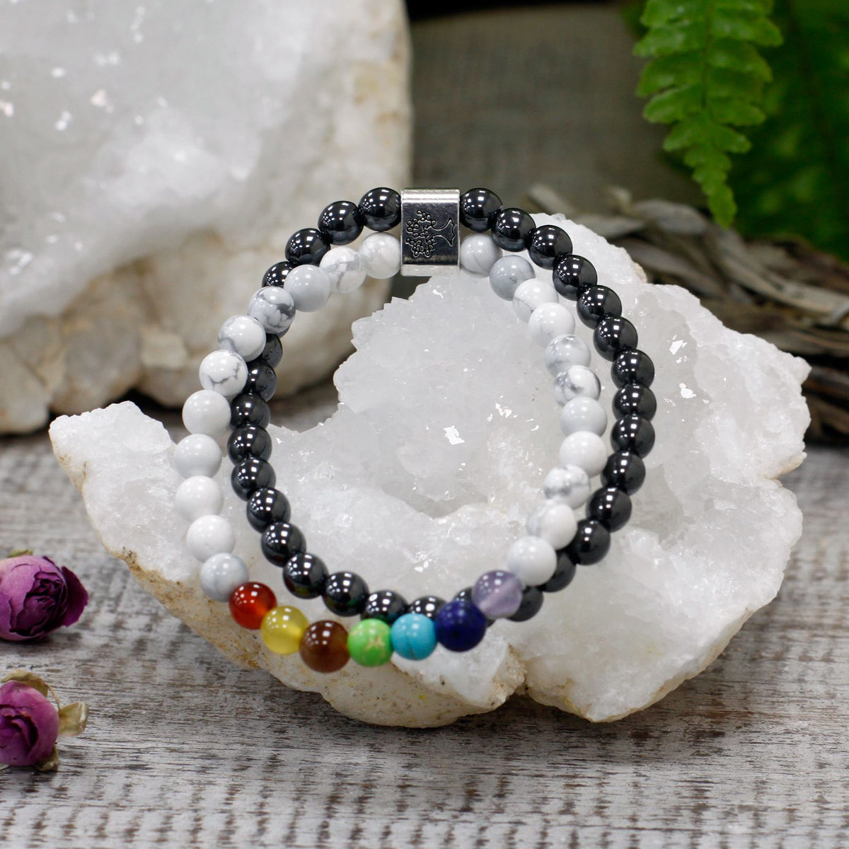 Bracciale Magnetico in Pietra Preziosa - Howlite Bianca Chakra